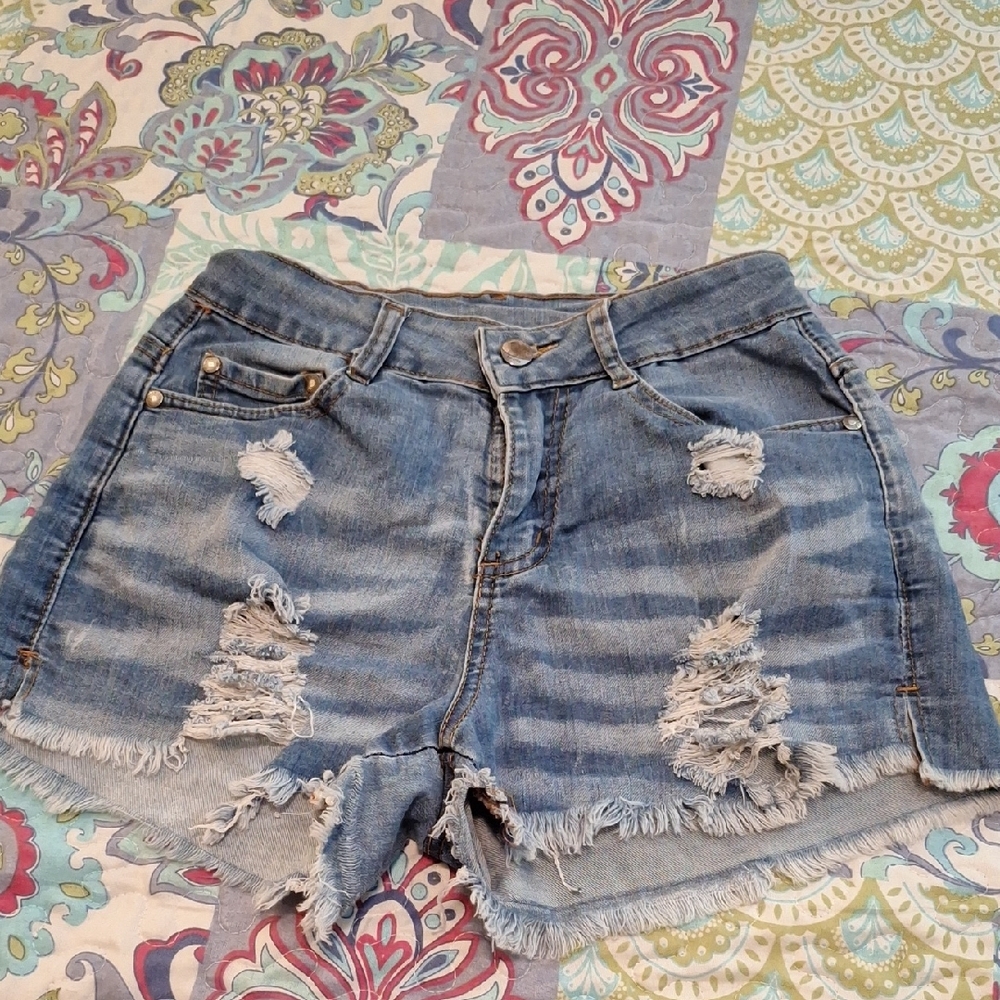Women's Distressed Blue Denim Jean Shorts